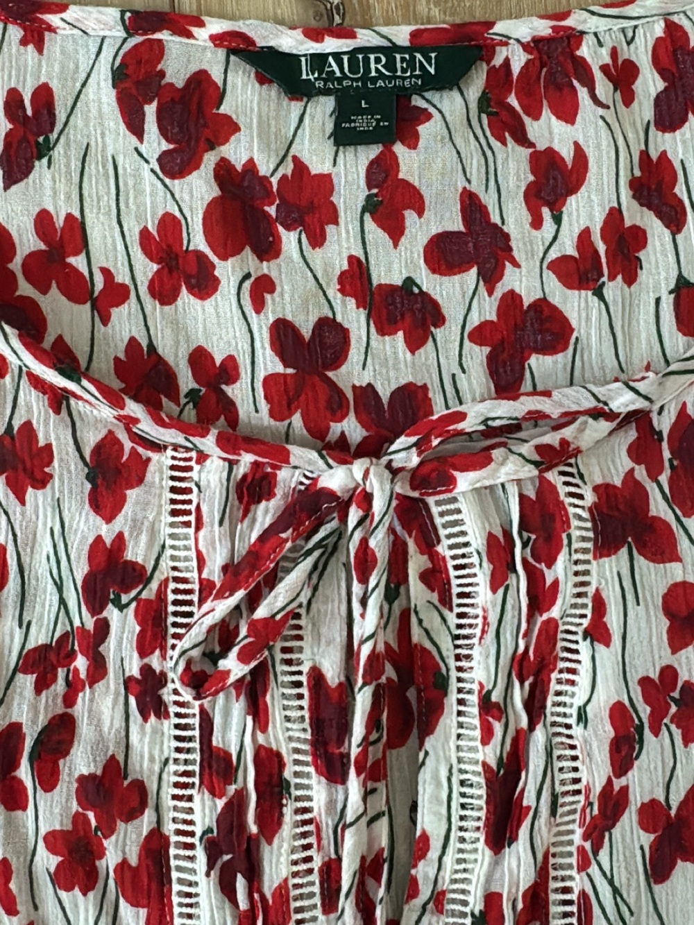 LAUREN Ralph Lauren Red Floral Tie-Front Blouse